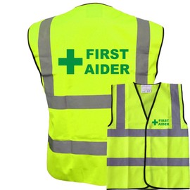 First Aider High Visibility Vest Made of Durable Polyester Fabric - Vibrant Yellow High Vis Vests with Reflective Vinyl Banding for Safety - Brook Hi Vis, Extra Large 44-46”