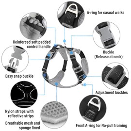 Plutus Pet No Pull Dog Harness, Release At Neck, Reflective Adjustable Dog Vest Harness, Easy Control Handle for Walking, for Small Medium Large Dogs, Black, M