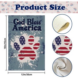 God Bless America Paw Print Patriotic 4th of July Garden Flag 12x18 Inch Double Sided, Memorial Day 4th of July Patriotic Yard Garden Decoration
