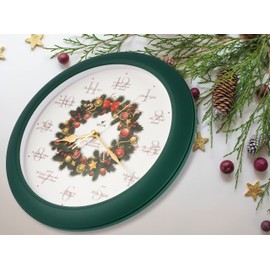 JUSTIME 14-inch 12 Song of Carols of Christmas Wreath Melody Wall Clock Christmas Musical Clock Chime Wall Clock in Wall Christmas Home Decor Wall Deco Round Wall Clock Green