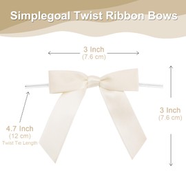 Simplegoal 30 PCS 3" Mini Ribbon Bow Ivory Satin Ribbon Pre-tie Bows for Crafts Gift Wrapping Bakery Candy Bags Hair Wedding Christmas