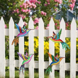 EEEKit Metal Hummingbird Wall Decoration Garden, 4 Pieces Garden Decoration Wall Decoration Decorations, Colourful Hummingbird Wall Decoration, Garden Decoration for Hanging Home Balcony Decoration