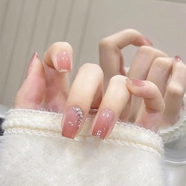 YINKE Nail Tips, Short Nail Supplies, Spring and Summer, Round Tip, Popular, Japanese Style, Simple, Stylish, Short Atmosphere Color, Bride Nails, Glossy, False Nails, Coming of Age of Age Ceremonies,