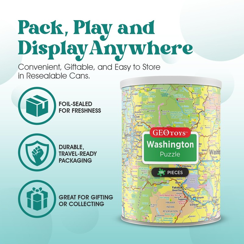 Geotoys Washington Mini State Puzzle – 100 Piece Puzzles for