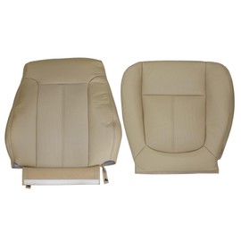 Priprilod Tan Perforated Leather Driver Side Bottom Replacement Seat Cover & Top Lean Back Compatible with Ford F250 F350 F450 F550 Lariat 2011 2012 2013 2014 2015 2016
