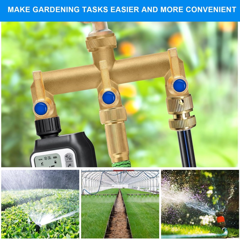 Brass Garden Hose Splitter, 3 Way Hose Splitter, Outdoor Hose