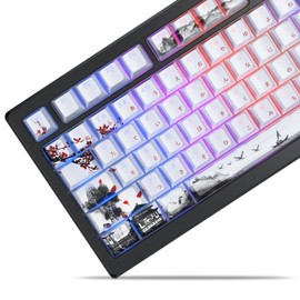 XVX PBT Japanese Keycaps, Shine Through White Keycaps, Plum Blossom Custom Keycap Set 127 Keys, Doubleshot Keycaps, Cherry Profile Keyboard Keycaps for Cherry Gateron MX Switches Mechanical Keyboards