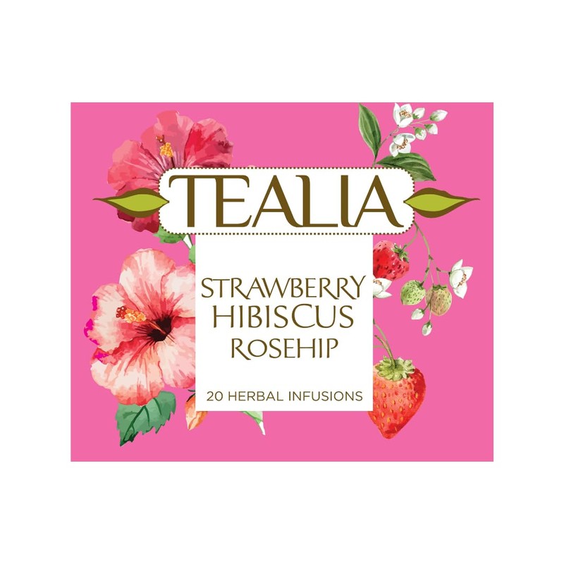 Strawberry Hibiscus Rosehip Herbal Teabags – Tealia Fruit Infusion, 1.5g