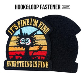 It's Fine I'm Fine Everything is Fine Embroidered Patch, Cute Animal Meme Patch, Morale Patch with Hook Fastener Backing, Funny Applique Humor Patch Military for Backpack, Vest, Helmet, Hat, Bag