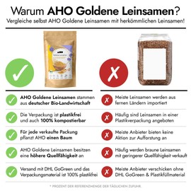 AHO Golden flax seeds from German organic cultivation, 850 g, 100 % plastic-free, regional, eco, local superfood (850 g)