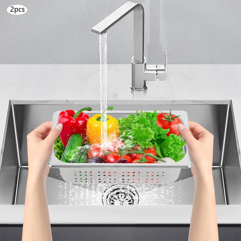 Hotel Pans, 2-Pack 1/3 Size Stainless Steel Perforated Steam Table