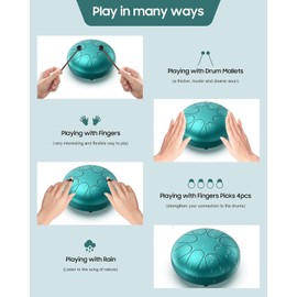 Steel Tongue Drum 8 Notes 6 Inch Handpan Drum for Meditation and Yoga Premium German Steel with Travel Bag, Mallets & Music Book Zen Musical Gift for Adults/Kids