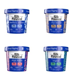Folk Revival Variety Pack Keto Instant Oatmeal - 3 Blueberry Almond, 3 Maple Walnut, 3 Chai Almond and 3 Original - High Fiber Instant Meal with Acorns - Non GMO, Gluten Free - 12 Cups Per Case
