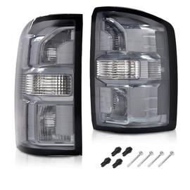 G-PLUS Tail Lights W/obulbs Compatible with GMC Sierra 1500 2014-2018, Fit GMC Sierra 2500 HD 3500 HD 2015-2019, Smoke Lens Luces Traseras Rear Brake Lamps Assembly