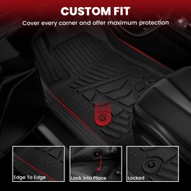LASFIT Floor Mats for Ford Ranger 2026 2025 2024 SuperCrew Cab All Weather Truck Protector TPE Carpeted Floor Liners, Front and Rear Row, 3pc Black
