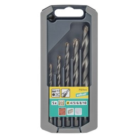 wolfcraft 7123000 Rock Drills TCT Set-Ø 4, 5, 6, 8, 10 mm, Grey, Set of 5 Pieces