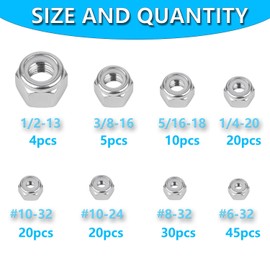 154PCS Locknuts Assortment Kit,6#32 8#32 10#24 10#32 1/4-20 5/16-18 3/8-16 1/2-13 SAE Lock Nuts,304 Stainless Steel Nylon Insert Hex Lock Nuts