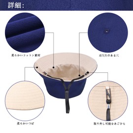 Glitovox Large Size Bucket Hat, Men's Bucket Hat, Cotton, Deep Hat, UV Protection, UPF50+, Outdoor, Safari Hat, Large, Deep, Women's, Double-Sided Wearable, Big Size, Chin Strap, 22.4 - 25.2 inches