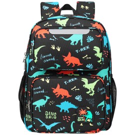 BrainyBees Kids Backpack for Boys - 15 Inch Dinosaur Backpack for Kids 3 to 8, Elementary Preschool Backpack Kindergarten Backpack for Boys with Insulated Pocket and Reflective Stripe, Black Dinosaur