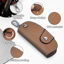 AdiStylinno Key Holder Wallet, Soft Leather Key Purse Holder Snap Unisex Key Pouch Bag with Metal Hook and Removable Keyring for Storing Keys (A, Brown)