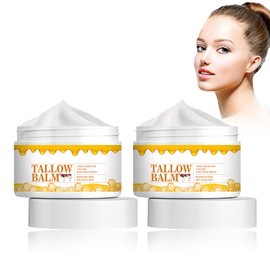 Pemarlis 2pcs Beef Tallow Creme für Die Hautpflege,Rinderhalsbalsam, 100% Grass Fed Beef Tallow Balm für Rissige, Trockene Haut, Gesicht und Körper ed Bio-Gesichtscreme mit rohem Wildhonig cream