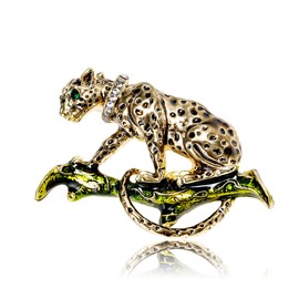 Vintage Enamel Spotted Leopard Brooch Rheinstone Cheetah Brooch Pin Gold Silver Climbing Leopard Accessory Wedding Birthday Party Christmas Jewelry for Women Men (Gold)