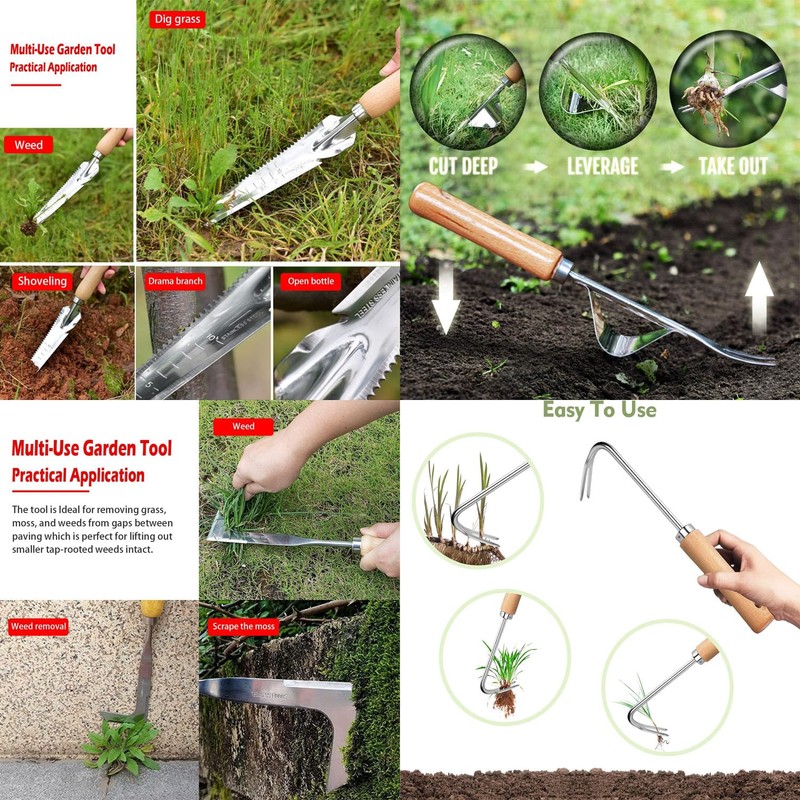 Gardening Manual Weeder Tool Set, 4 Pcs Stainless Steel Crack