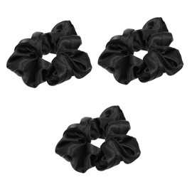 WOONEKY 3Pcs Black Silk Hair Scrunchies Durable Elastic Hair Ties for Women for Ponytails Buns Lightweight Comfortable