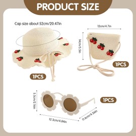 EPCDBBRT 1 Children's Straw Hat with 1 Straw Bag, 1 Pair of Sunglasses, Soft Straw Hat, Cherry Decorative Hat, Cute and Sweet Beach Hat, Children's Sun Protection Set