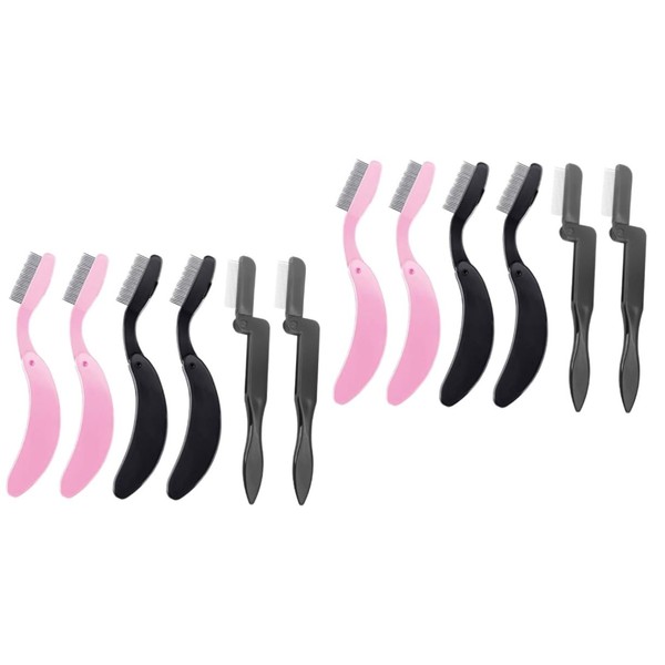 FOMIYES 2sets Eyebrow Comb Brush Stainless Steel Lash Comb Folding