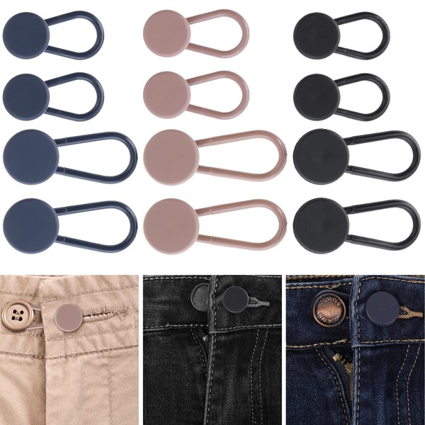 cobee Waist Trousers Button Extension, Pack of 12 Waistband Extension Buttons for Men Women Jeans Button Expander No Sewing 0.6/1.2 in 2 Sizes