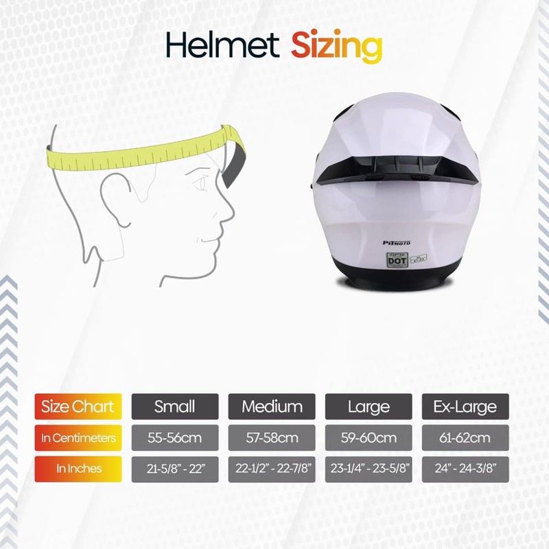 PITMOTO PM-888, Full Face Dual Visor DOT Approved Motorcycle Helmet-White-Large