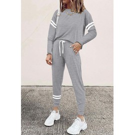 MASCOMODA Jogger Sets for Women 2 Piece Fall Fashion 2024 Casual Loungewear Set Crewneck Long Sleeve Tops and Long Pants (Light Grey, Large)