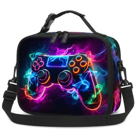 ZHIMEBYE Gamer Boys Lunch Bag - Kids Lunch Box for Boys & Girls,Insulated Video Game Lunchbox with Adjustable Shoulder Strap & Name Tag,Reusable Portable Lunchbox for School Picnic Hiking