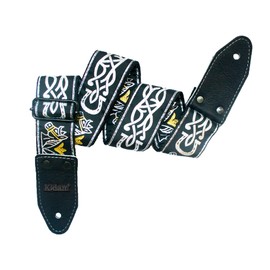 Kidam Embroidered Guitar Strap with Mariachi Pattern, Adjustable, Leather Ends, Metallic Thread, Acoustic or Electric Guitars