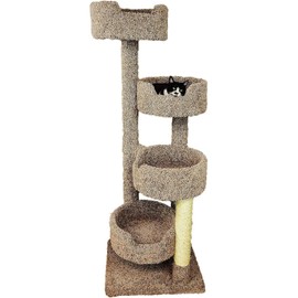 Maykoosh Rustic Recluse Large Cat Tower with Easy to Access Spacious Perches, Carpet Upholstered Cat Tree for All Cat Breeds, Multi-Perch Cat Tree with Sisal Rope Scratch Post Brown