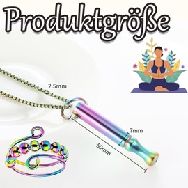 Dycjotyl Chain with Whistle Aid Necklace, Breathing Chain, Stainless Steel Necklace, Breathing Chain, Anti-Stress Ring, with 1 Bracelet, 1 Anxiety Ring, Relieve Anxiety for Men and Women, Meditation