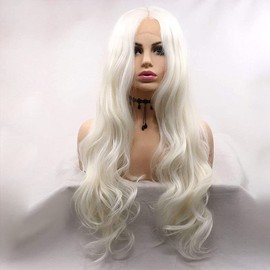 AFBeauty White Lace Front Wig Synthetic Long Wave 1001# Platinum Blonde Wig Pre Plucked Natural Hairline Wig Heat Resiatant Fiber Gluless Hair Replacement Wigs