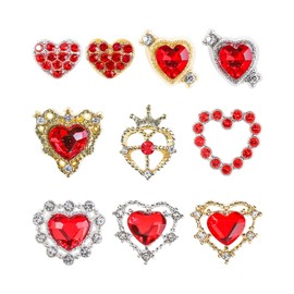 Valentin Day Nail Art Charms 20Pcs Nail Charms and Gems Red Heart Nail Rhinestone Decals 3D Alloy Nail Supplies Glitter Valentines Nail Jewels Cute Hearts Nail Art Set for Women DIY Manicure Decor
