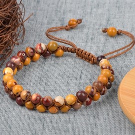 MASSIVE BEADS Natural Chakra Healing Power Crystals Macrame Bracelet Yoga Double Layer Stone Beads Gemstone Meditation Relax Anxiety Bangle for Unisex Women Men (Mookaite Jasper, 6mm)