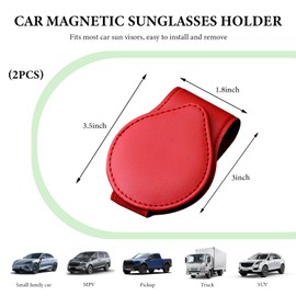 JUSTTOP 2 PCS Sunglass Holder for Car Visor, Magnetic Leather Sunglasses Mount Ticket Card Clip, Universal Eyeglass Hanger Clip Visor Organizer for Car SUV Truck, Car Accessories (Red)