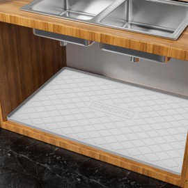 URMONA Under Sink Mat for Kitchen Waterproof, 37" x 22" Silicone Under Sink Mat for Shelf Liner Organizer, Cabinet Sink Protector Under Sink Liner for Bottom Kitchen, Bathroom(Light Grey)