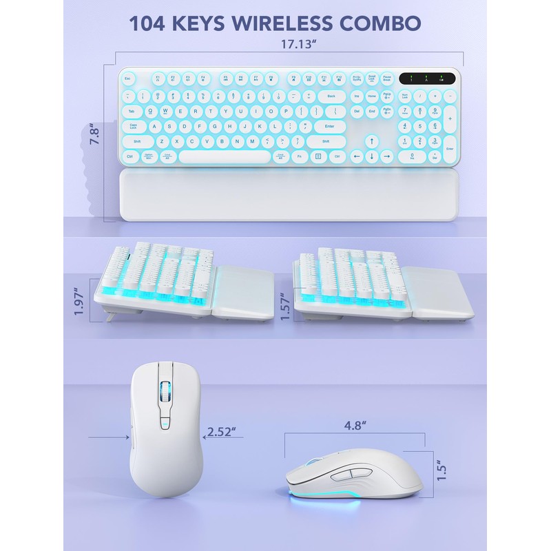 Wireless Keyboard and Mouse Backlit - Typewriter Keyboard with Retro