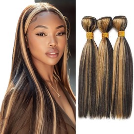 BilltiiWW Highlight P1B27 Straight Human Hair Bundles Black and Blonde Bundles two tone Brazilian Blonde for Black Women 22 24 26 Inch