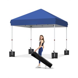 10x10 Pop Up Canopy Tent, Outdoor Tent with 3 Adjustable Height, Easy Set Up Canopy with 4 Sandbags & Carrying Bag for Camping, Parties, Outdoor Events -Blue