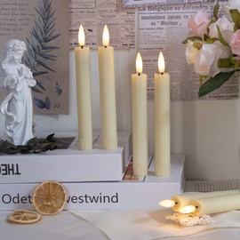 Yeelida Battery Operated Flameless Taper Candles with Two Remote Timer, 6.4" LED 3D-Wick Window Candles, Flickering Long-Lasting Warm Light Electric Pack of 6 Flameless Candlesticks (0.78" Dia,Ivory)