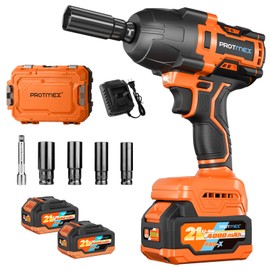 Protmex 900Ft-lbs (1200N.m) Impact Wrench, 1/2" Cordless Impact Driver, 21V High Torque Power Impact Gun - 2x4.0Ah Batteries, Variable Speeds Impact Motor for Pickup Truck/Family Car (Orange Red)