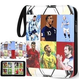 FOTSOCCBAS Football Cards Scrapbook with Zip and 50 Removable Pages for 400 Cards, Football Trading Card Album 4 Compartments, Large Cards Book, Sports Card Folder, 3 Rings Card Folder