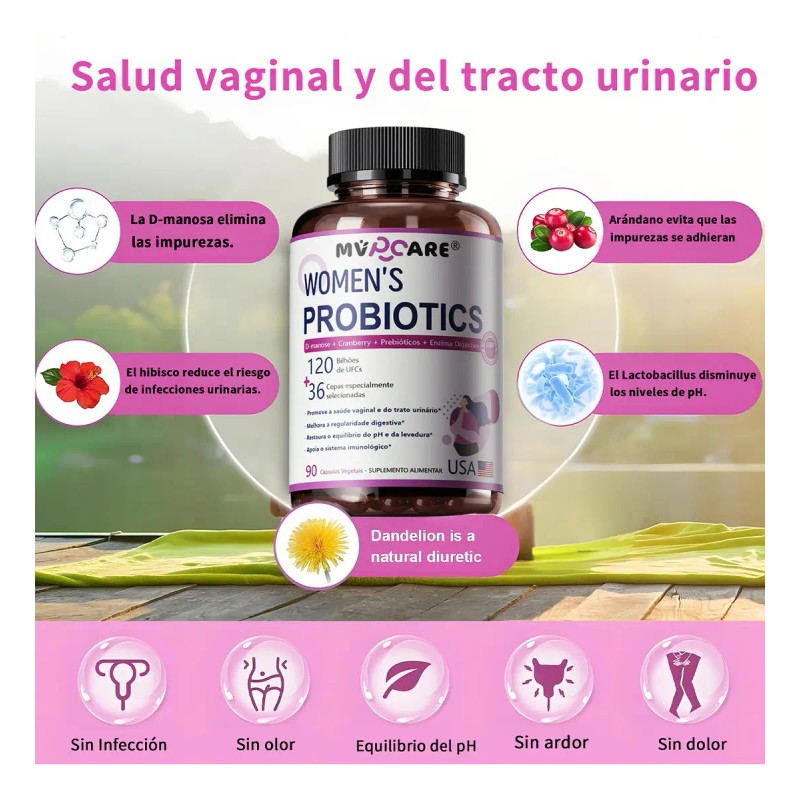 Probióticos Mujer Urinario Intestinal Vaginal Cápsulas Sabor
