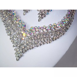 treasuresbyevieus.etsy.com Rhinestone AB necklace set, bridal prom Quenceanera ballroom drag queen necklace